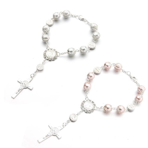 2 Pieces Car Rosary Car Mirror Hanging Accessories,Car Rosary&Cross Pendant Car Interior Accessories,Car Rearview Mirror Hanging Ornament for Mirror Interior Decors(White)
