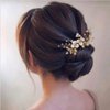 JONKY Flower Wedding Hair Comb Pearl Hair Pieces Gold Leaf Headpieces Bridal Crystal Hair Accessories for Women