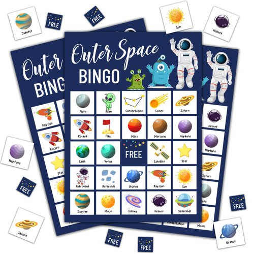 Disfuco Space Bingo Game, Outer Space Party Games Bingo Cards for Adults, Space Birthday Bingo, Space Party Favors Supplies Decorations, 24 Players Bingo Game (B12)