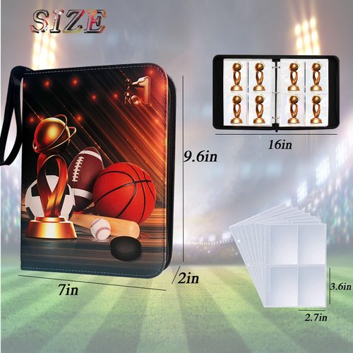 Sports Card Binder 400 Pockets Trading Card Binder with 50 Sleeves Fits 400 Sport Cards, Sports Card Holder Binder with Zipper, Soccer Football Baseball Basketball Hockey Card Gifts Collection Storage