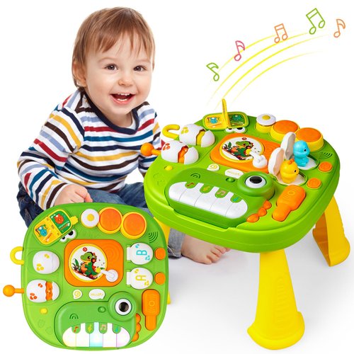 JEEKALO Baby Activity Table Toys 18+ Months, Dinosaur Learning Table Musical Toys, Educational Baby Activity Center, Standing Play Table for Toddlers 1 2 3 Year Old Boys Girls Stocking Stuffers