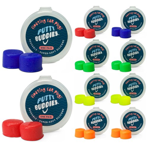 PUTTY BUDDIES Floating Earplugs 10-Pair Pack - Soft Silicone Ear Plugs for Swimming & Bathing - Invented by Physician - Keep Water Out - Premium Swimming Earplugs - Doctor Recommended (Assorted)
