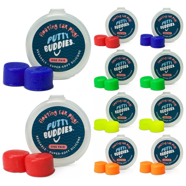 PUTTY BUDDIES Floating Earplugs 10-Pair Pack - Soft Silicone Ear Plugs for Swimming & Bathing - Invented by Physician - Keep Water Out - Premium Swimming Earplugs - Doctor Recommended (Assorted)