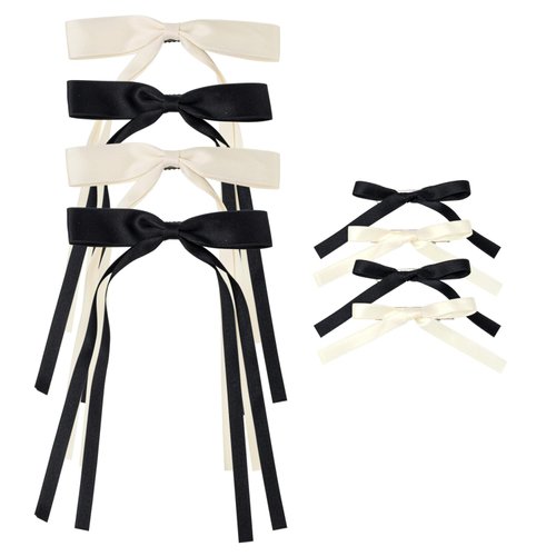 8pcs Hair Clips for Women Bowknot Hair Clips Bow Tie Ribbon Hair Clip for Women Girls Kids 2-Color Hair Clips with Bow Solid Tassel Ribbon Bowknot Hair Clips for All Hairstyles (Beige+Black)