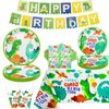 123 Pack Dinosaur Party Supplies Dino Birthday Party Decorations Set Dinosaur Themed Happy Birthday Supplies Include Plates, Napkins, Birthday Banner, Party Tablecloth for 40 Guests