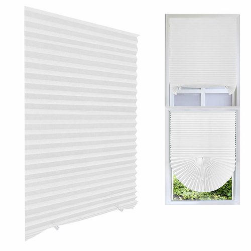 Cordless Blackout Pleated Fabric Shade Window Shades Blinds Darkening Temporary Light Filtering Pleated Paper Shade Easy to Install and Cut for Home Bedroom Office
