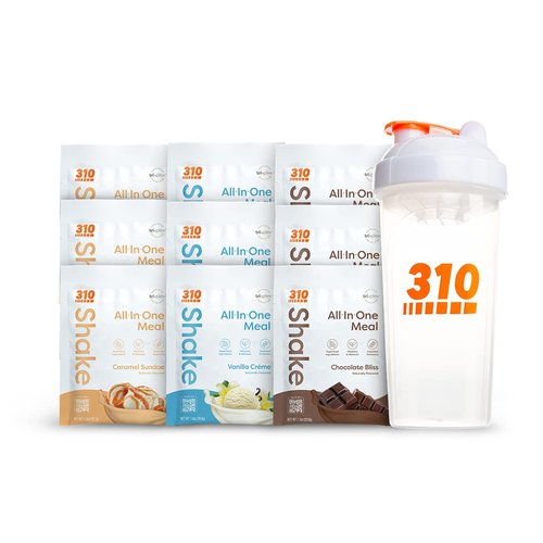 310 Nutrition – All-In-One Meal Replacement Shake Starter Kit - Fiber Rich Vegan Superfood Blend - Natural Sweeteners - Low Carb Shake, Keto & Paleo Friendly - Gluten Free - 26 Essential Vitamins & Minerals – 3 Flavors with Shaker Cup