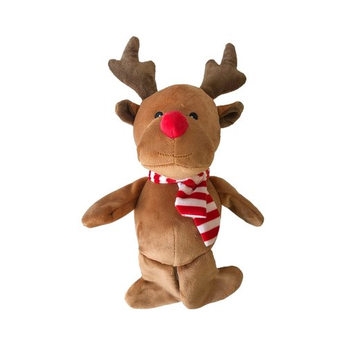 Midlee Christmas Reindeer Plush Dog Toy with Scarf- Squeaky Holiday Pet Gift