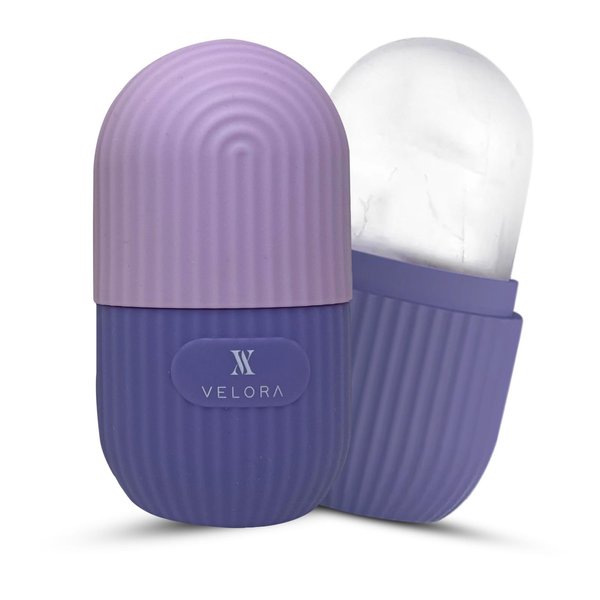 VELORA Silicone Ice Roller for Face and Eyes - Reusable Ice Mold for Puffiness Relief, Bright Skin, Fine Lines, Pores, Acne - Ice Face Roller (Purple)