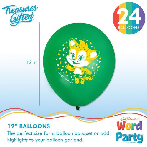 Treasures Gifted Officially Licensed Jim Henson’s Word Party Balloons - 24 Pack - 12" Word Party Birthday Balloons - Word Party Birthday Party Supplies - Latex Balloons for Word Party Birthday