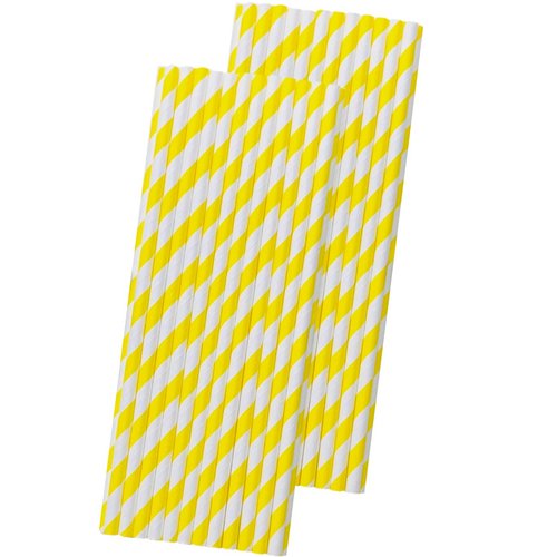 Striped Paper Straws - Yellow White - 7.75 Inches - Pack of 50 - Outside the Box Papers Brand