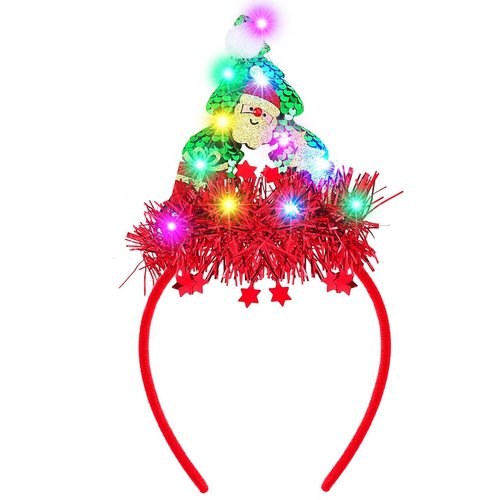 JEAIRTS Light Up Christmas Tree Headband Led Sequin Santa Hair Band Glowing Christmas Gifts Xmas Hair Accessories for Women (1-Green)