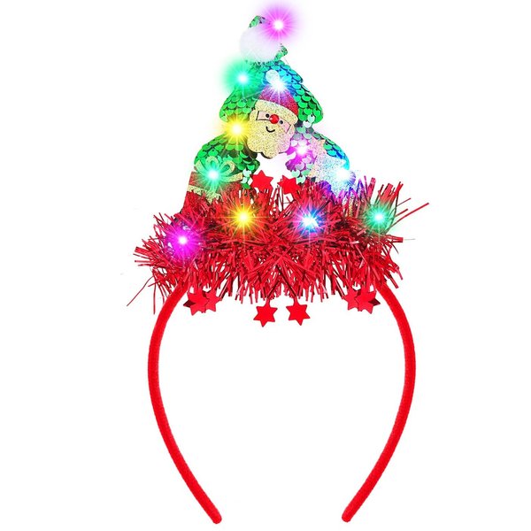 JEAIRTS Light Up Christmas Tree Headband Led Sequin Santa Hair Band Glowing Christmas Gifts Xmas Hair Accessories for Women (1-Green)