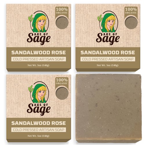 Natural Bar Soap for Men - Vegan Bath Soap Bars Gift Set - Handmade Cold Process Artisan Soap with Essential Oil, All Moisturizing Wash Soaps, Fragrant Sandalwood Rose Scent by Age of Sage (4 Pack)