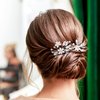 OIIKI 4PCS Wedding Pearl Flower Hair Clips, Bridal Rhinestone Pearl Hair Pins, U Shape Wedding Hair Accessories for Brides, Women, Girls - Silver (2 styles)