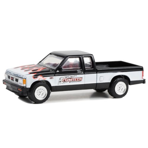 1990 S-15 Sierra Pickup Truck Black and White with Flames Running on Empty Series 16 1/64 Diecast Model Car by Greenlight 41160D