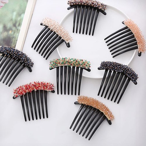 French Twist Comb, Multiple Colors Rhinestone Pearl Hair Comb Clips, Crystal Hair Accessories for Women and Girls, Hair Accessories for Women(1PCS-4-Rhinestone)