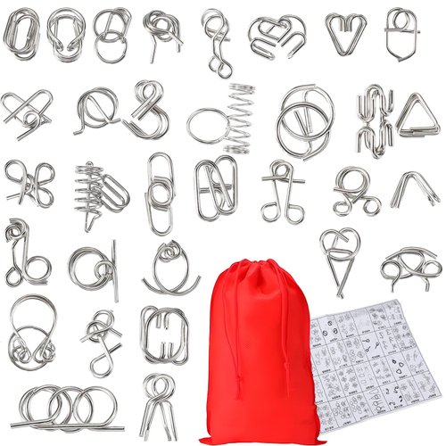 72 Pcs Metal Brain Teaser Puzzle with Pouch Metal Puzzle for Adult Wire Brain Teasers Puzzles IQ Mind Puzzle Games Metal Puzzles Toy Bulk for Christmas Party Gifts Stocking Stuffers