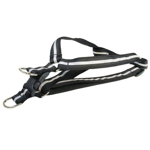 Small Reflective Black Dog Harness: 5/8" wide, Adjusts 15-21" - Made in USA.