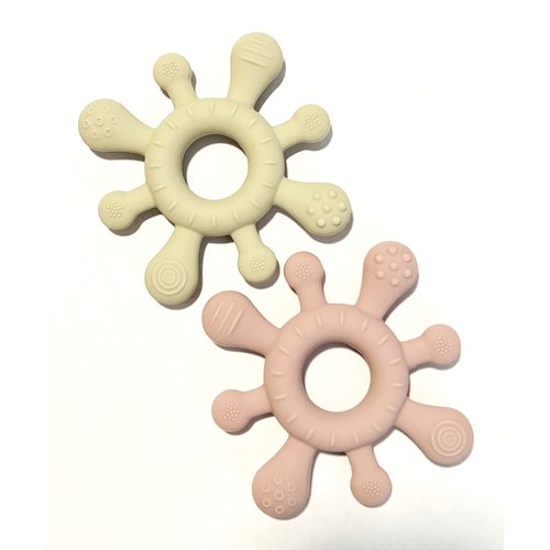Mostara Star Shape Rudder Baby Teether Ring for 6+ Months. Non-Toxic BPA Free Food Grade Silicone, Baby Tested for Easy Grip and Soothing Teething Pain (Ivory)