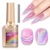 Bevimee Cat Eye Gel Nail Polish Rainbow Color Glitter Holographic Gel Polish Pink Reflective Shimmer Iridescent Sparkly Nail Gel Polish Galaxy Magnetic UV Gel for Nail Art at Home 12ML