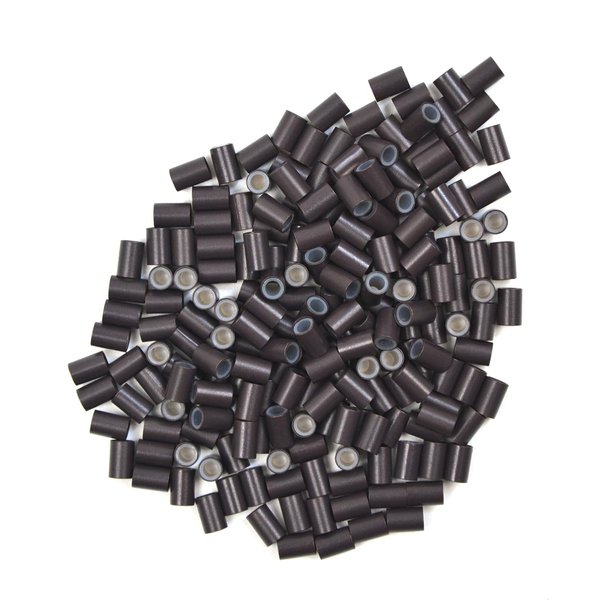 4.0 * 2.8 * 6.0 mm Silicone Lined Micro Ring Beads Copper Tube Micro Link Beads Hair Beads for I-Tip Hair Extensions (200 Pcs, Dark Brown)