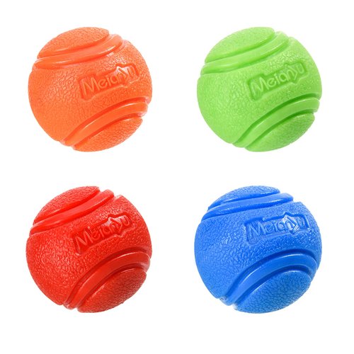Vitalili Dog Toy Balls, 4 PCS Rubber Ball Set, Chew Resistant, High Bounce, Textured Design for Teeth Cleaning, Dog Training, Small Breeds, 2in/5cm Diameter