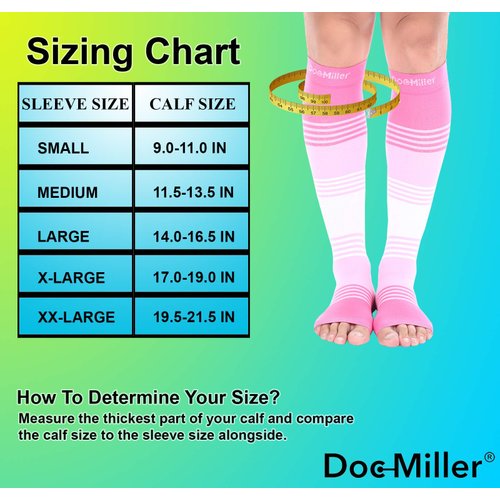 Doc Miller Open Toe Compression Socks Women and Men 20-30mmHg, Toeless Compression Socks Women, Support Shin Splints, Calf Recovery, Varicose Veins, 1 Pair Small Pink Pink White