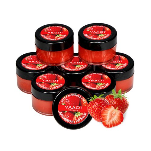 Lip Balm - ★ Ultra Moisturizer Lock - ★ Strawberry & Honey Flavor - ★ All Natural - ★ Pack of 8 X 10 GMS(0.35 Ounces) in Tin - Vaadi Herbals