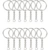 KINGFOREST 50PCS Split Key Ring with Chain 1 inch and Jump Rings, Silver Color Metal Split Key Chain Ring Parts with Open Jump Ring and Connector.