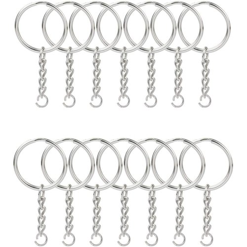 KINGFOREST 50PCS Split Key Ring with Chain 1 inch and Jump Rings, Silver Color Metal Split Key Chain Ring Parts with Open Jump Ring and Connector.