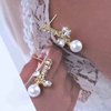Sttiafay Vintage Crystal Pearl Dangle Earrings Rhinestone Bow Drop Earrings Cz Pearl Earrings Gold Pearl Bow Stud Earrings Jewelry for Women