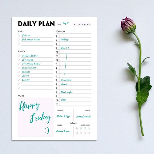 Daily Planner Notepad - A5 Calendar, Scheduler, Organizer with Priority, To Do List, Appointments, Notes, Meals and Water Intake Tracker, 50 Undated Tear-Off Sheets Planning Pad, 5.8"x8.25"