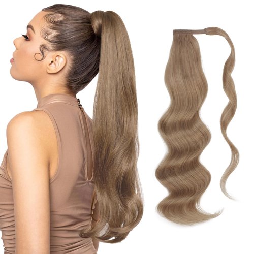 ABH AMAZINGBEAUTY HAIR Ponytail Hair Extensions Remy Human Hair for Women Ponytail Extensions Wrap in Pony Tail 100 Gram Ash Brown 8 Color 20 Inch