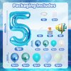 40 Inch Number 5 Balloon Blue Ocean Under the Sea Number Five Foil Balloons Tower with Shark Bubble Fish for Boys 5th Birthday Party Decor Blue Green Underwater Digital Aluminum Mylar Balloons Stack