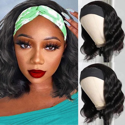 JCL Headband Wig Human Hair Body Wave Headband Wigs Human Hair Wig Glueless Wigs Human Hair Natural Color Curly Human Hair Wigs for Black Women 12 Inch Human Hair None Lace Front Wigs Human Hair