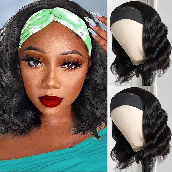 JCL Headband Wig Human Hair Body Wave Headband Wigs Human Hair Wig Glueless Wigs Human Hair Natural Color Curly Human Hair Wigs for Black Women 12 Inch Human Hair None Lace Front Wigs Human Hair