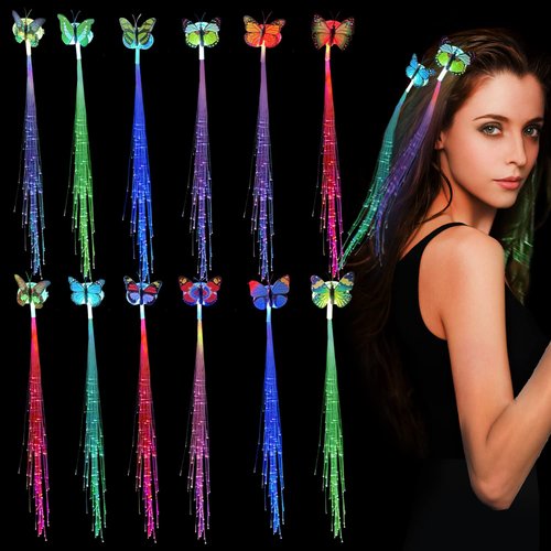 M.best 12pcs Butterfly Hair Clips, Led light Fiber Optic Hair Braid Barrettes for Girl and Women Party Favors, Assorted Color