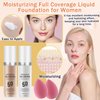 Color Changing Foundation & Natural Color Foundation with 2 Makeup Sponges,Moisturizing Full Coverage Liquid Foundation for Women,Non-greasy Long Lasting Flawless Concealer Cream Makeup Foundation Set