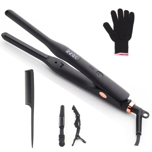 Hair Straightener Pencil Flat Iron, Ceramic Mini Small Flat Iron for Short Hair, Beards & Pixies