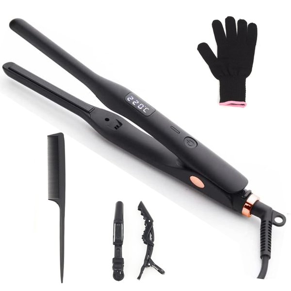Hair Straightener Pencil Flat Iron, Ceramic Mini Small Flat Iron for Short Hair, Beards & Pixies