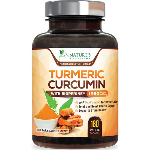 Turmeric Curcumin with BioPerine 95% Standardized Curcuminoids 1950mg - Black Pepper Extract for Max Absorption, Nature's Joint Support Supplement, Herbal Turmeric Pills, Vegan Non-GMO - 180 Capsules