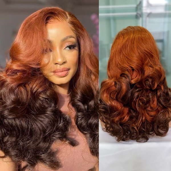 Ombre Lace Front Wigs Human Hair 250 Density Wig 13x4 Loose Body Wave HD Lace Front Wigs 250 Density Glueless Wigs Human Hair Pre Plucked Double Drawn Human Hair Wigs for Black Women 22 Inch