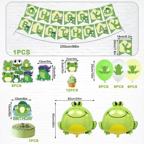 KEFAN Frog Birthday Party Supplies, Frog Birthday Party Decorations, Frog Themed Party Supplies Decor with Happy Birthday Banner, Cake Toppers, Balloons for Boys Girls Birthday Party1st Baby Shower