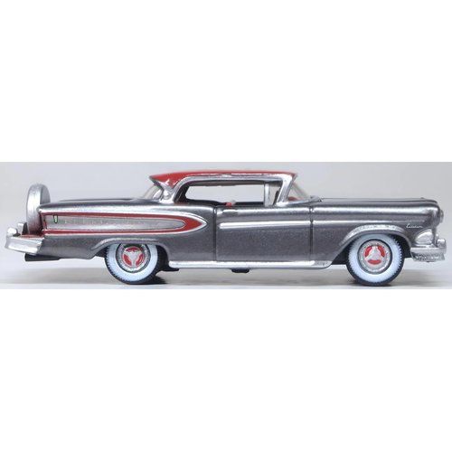 Oxford Diecast 1958 Edsel Citation Silver Gray Metallic with Ember Red Top and Red Interior 1/87 (HO) Scale Diecast Model Car 87ED58008