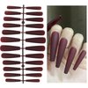 AddFavor XXL Extra Long Press on Nails Coffin Matte Fake Nails Full Cover Acrylic False Nails 12 Sizes 120pcs Burgundy Nail Tips for Women Fingernails Manicure Design