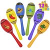 JOYIN 12 Mini Wooden Fiesta Maracas 6 Designs Noisemaker for Mexican Fiesta, Cinco De Mayo Party Favors, Musical Fun, Birthday Parties, Luau Party, Carnivals, Taco Tuesday Event