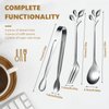 Leaf Coffee Spoons, Mini Serving Tongs and Appetizer Forks Stainless Steel Sugar Cube Tongs Dessert Spoons Metal Dinner Forks for Dessert Coffee Tea (10, Silver)