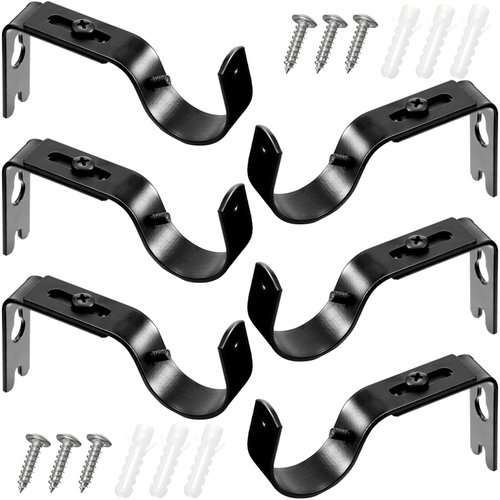 Frienda 6 Pieces Curtain Rod Brackets General Adjustable Curtain Rod Holder Wall Bracket Hooks Outside Mounted Blinds Curtain Rod Bracket with Screws for 1 Inch Diameter Curtain Rod (Black)