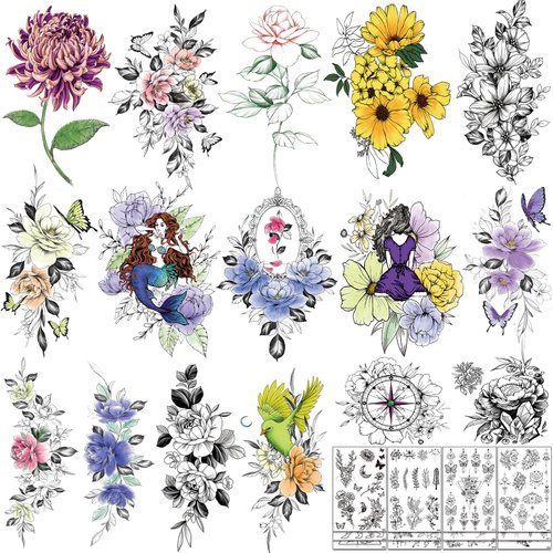 Aresvns Temporary Tattoo Flower for Women 30 Sheets,Realistic Fake Tattoo Roses Waterproof tattoo stickers